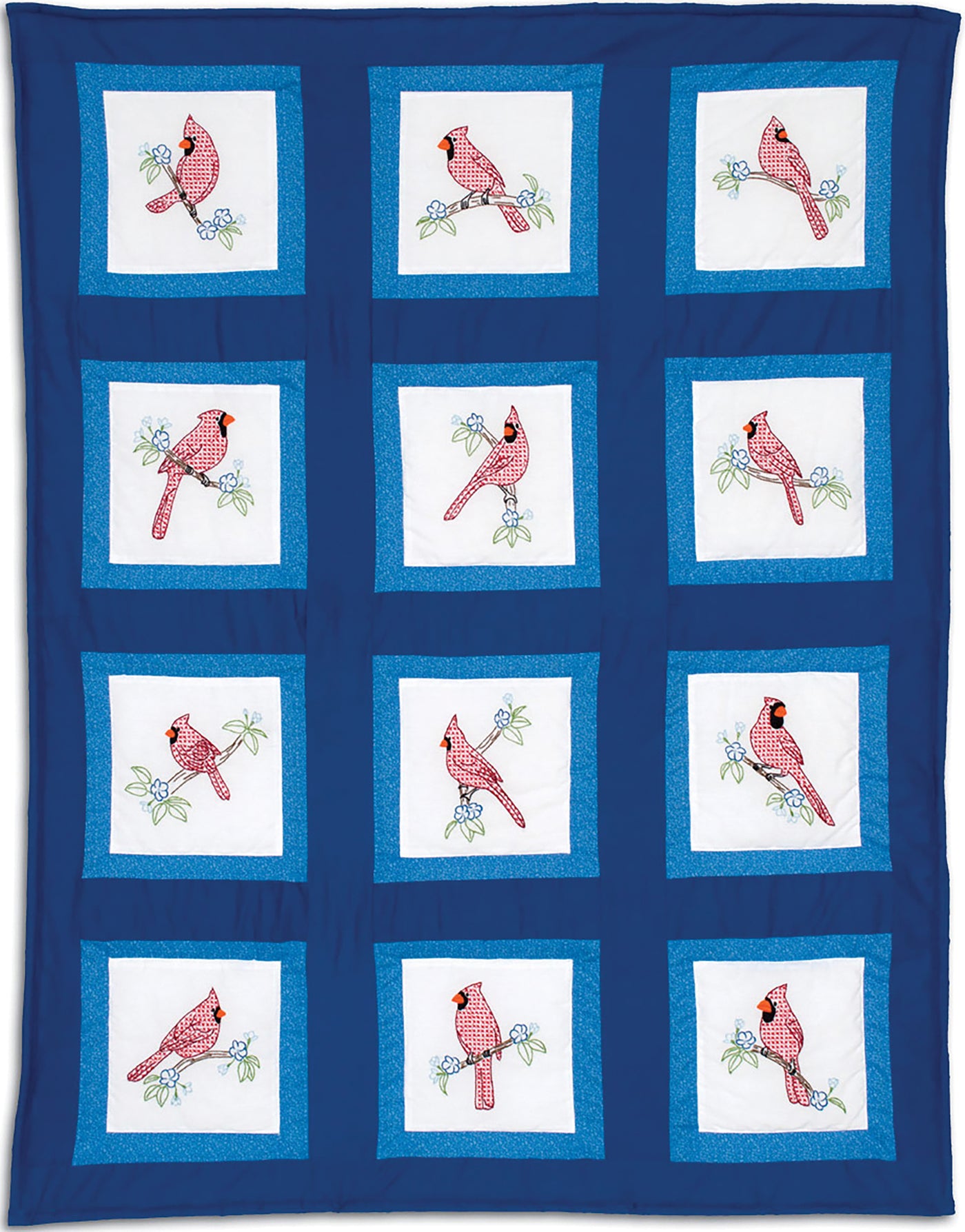 Jack Dempsey Themed Stamped White Quilt Blocks 9"X9" 12/Pkg-Cardinals