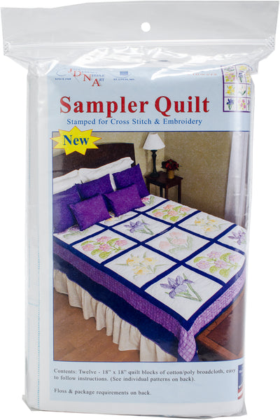 Jack Dempsey Stamped Sampler Quilt Blocks 18"X18" 12/Pkg-Flowers