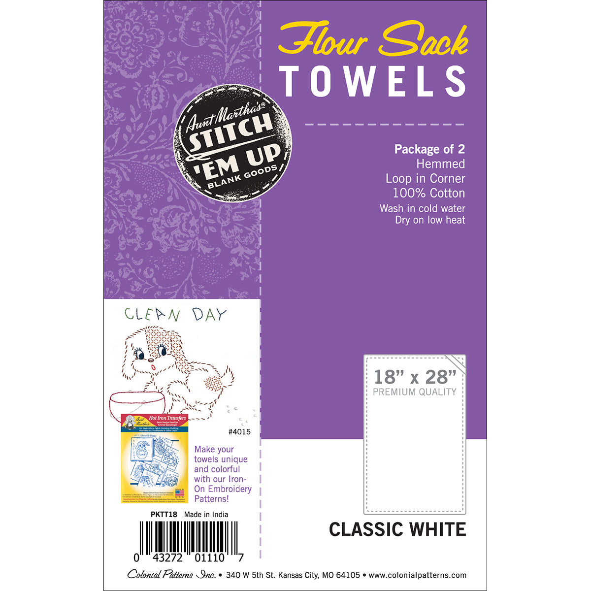 Aunt Martha's Stitch 'Em Up Flour Sack Towels 18"X28" 2/pkg-White