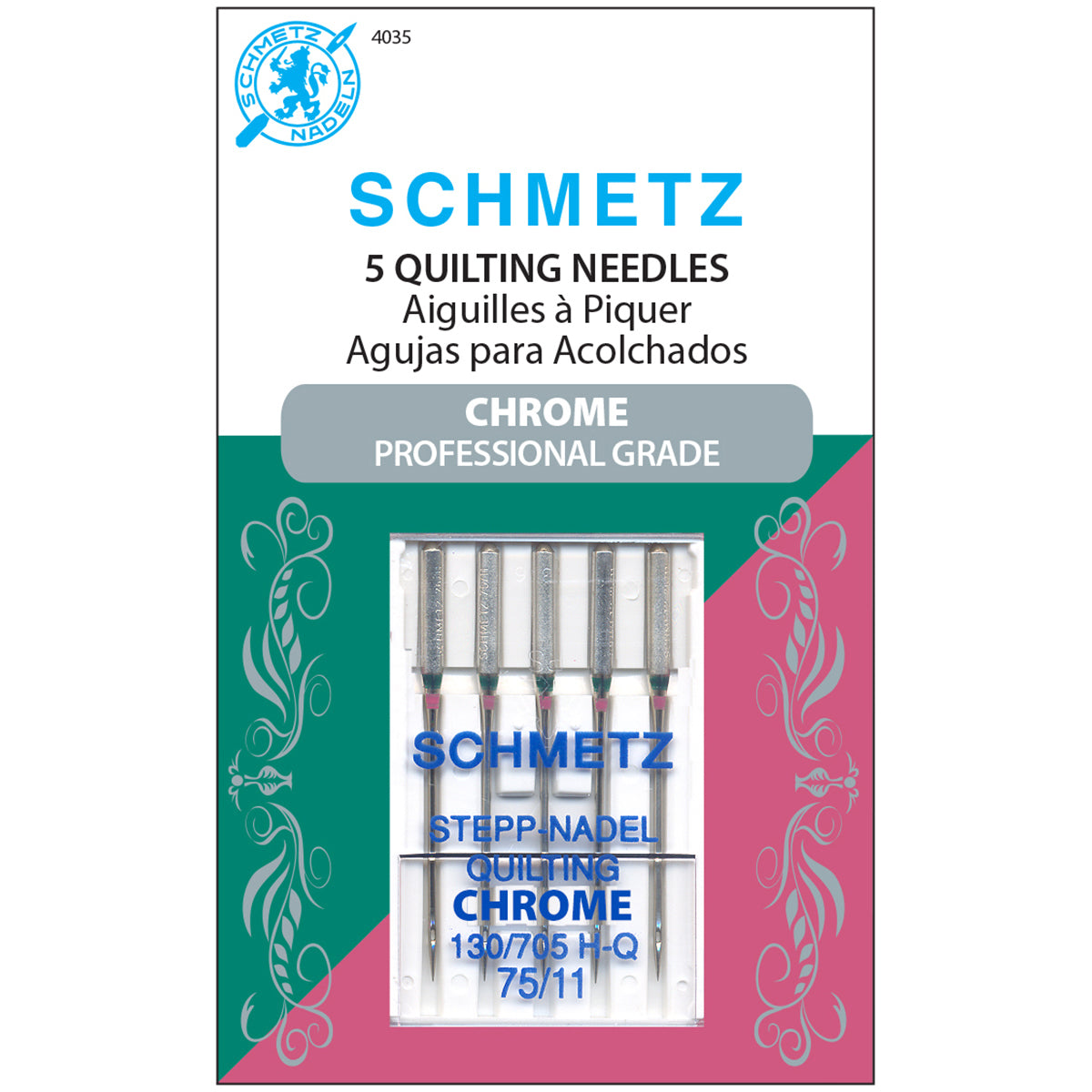 Schmetz Chrome Quilt Machine Needles-Size 75/11 5/Pkg