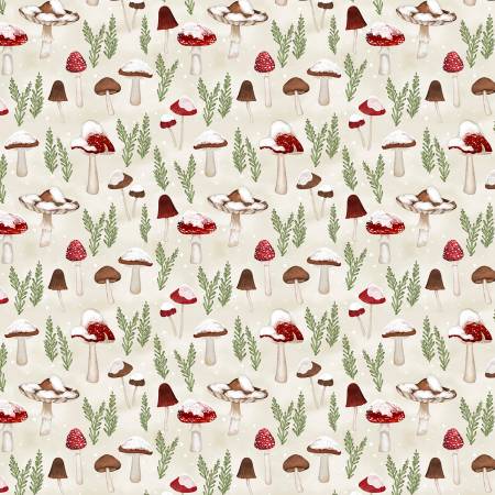 Cream Mushrooms All Over / Woodland Snowman