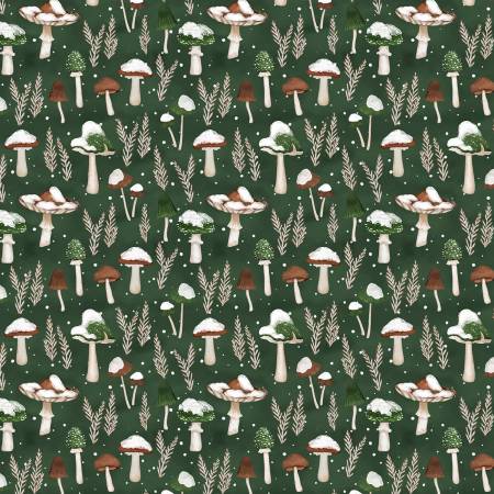 Green Mushrooms All Over / Woodland Snowman