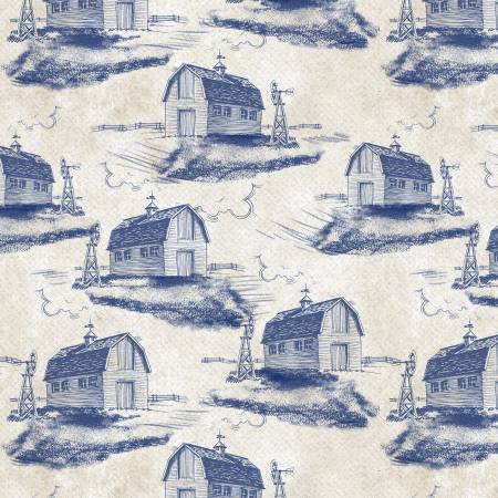 Cream/Blue Barn All Over 39868-224