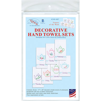 Jack Dempsey Stamped Decorative Hand Towels 15"X30" 7/Pkg-Teapots Of The Week