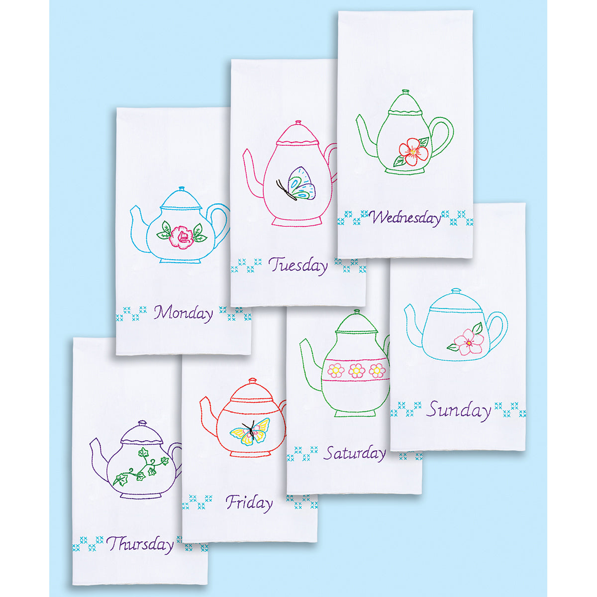 Jack Dempsey Stamped Decorative Hand Towels 15"X30" 7/Pkg-Teapots Of The Week