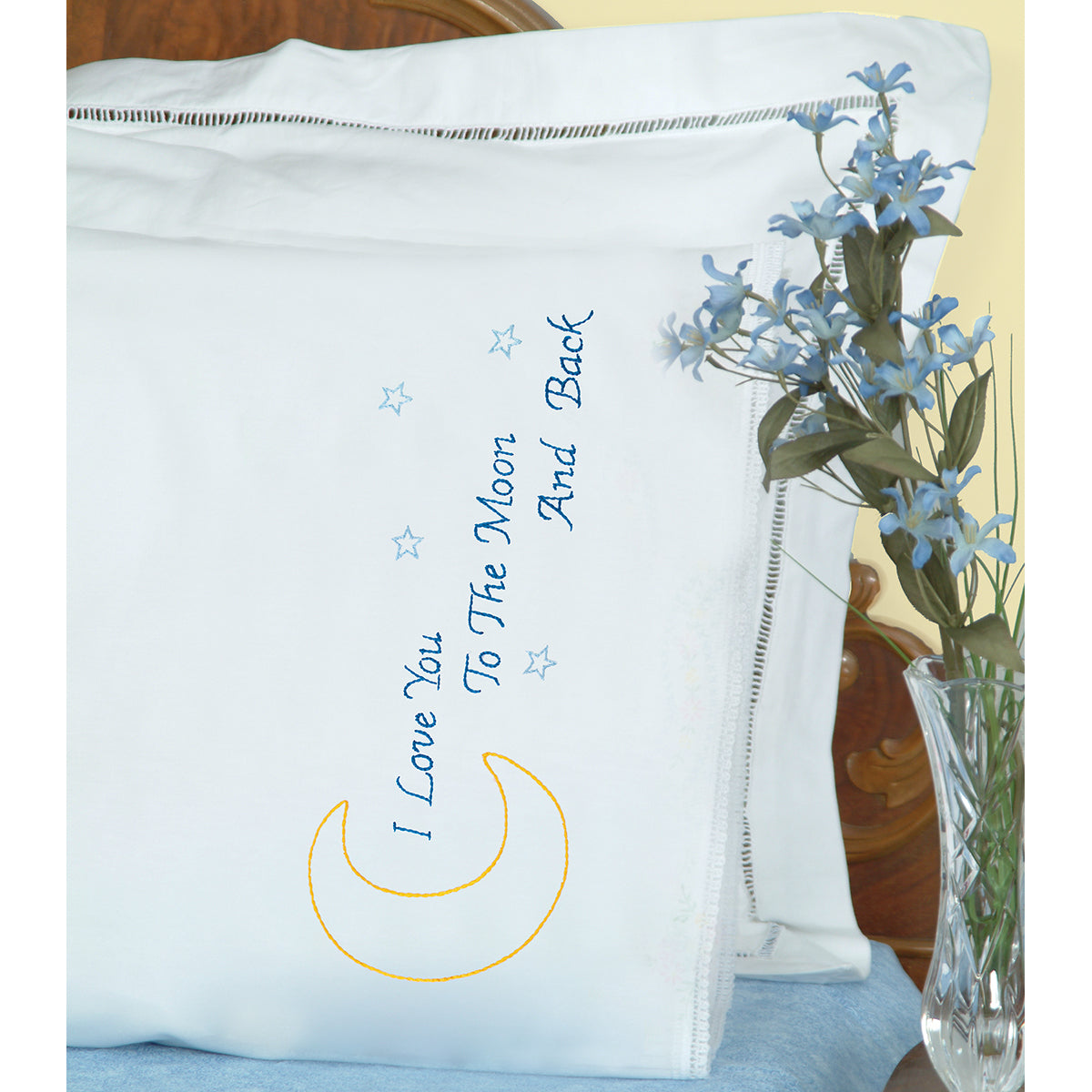 Jack Dempsey Stamped Pillowcases W/White Lace Edge 2/Pkg-Love You To The Moon