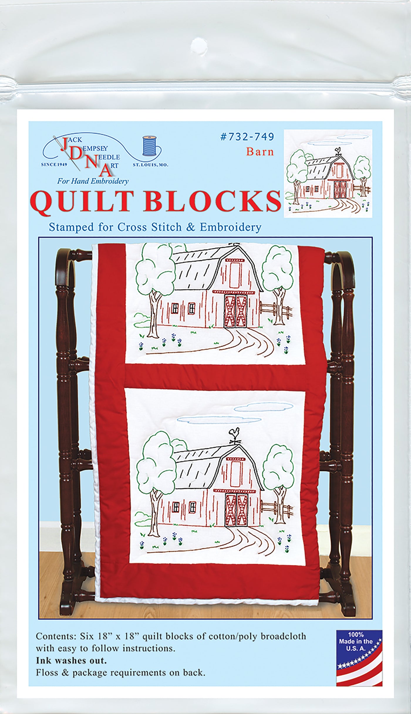 Jack Dempsey Stamped White Quilt Blocks 18"X18" 6/Pkg-Barn