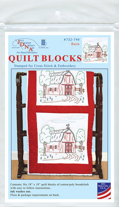 Jack Dempsey Stamped White Quilt Blocks 18"X18" 6/Pkg-Barn