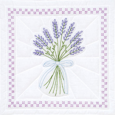 Jack Dempsey Stamped White Quilt Blocks 18"X18" 6/Pkg-Lavender