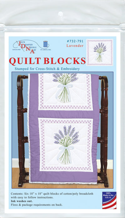 Jack Dempsey Stamped White Quilt Blocks 18"X18" 6/Pkg-Lavender