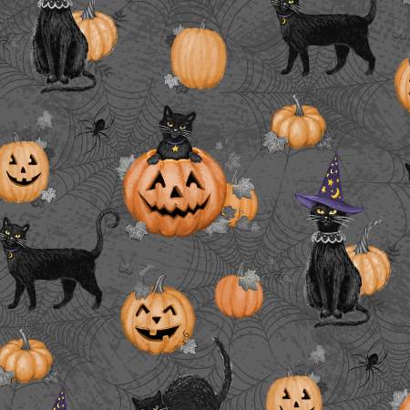 Black Cats & Pumpkins All Over  Meow-gical
