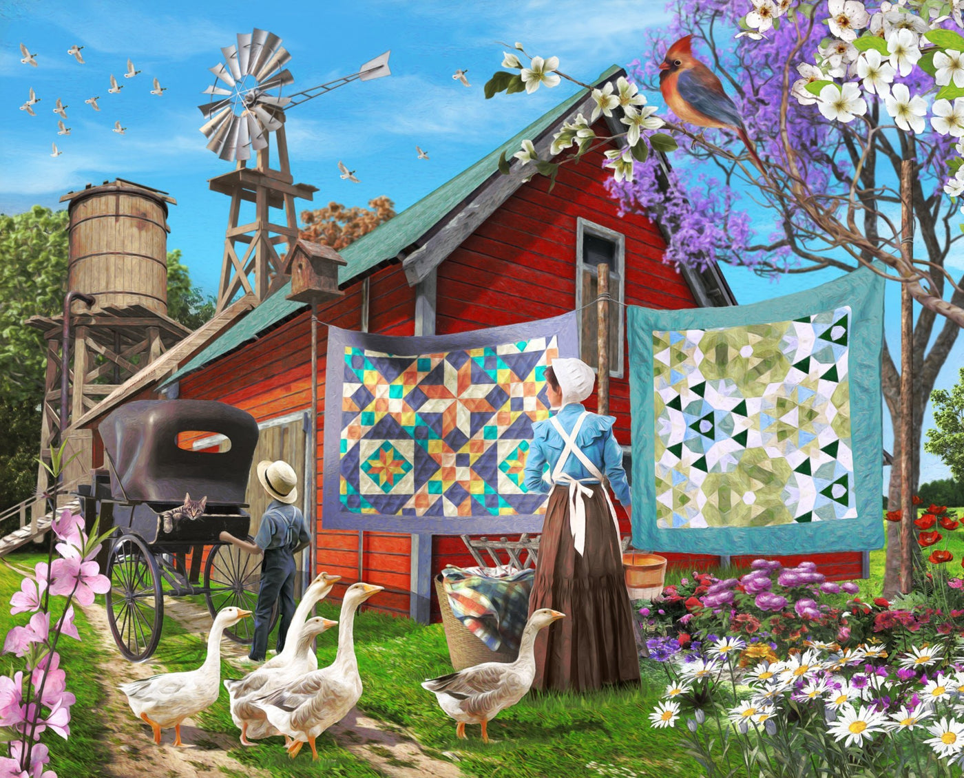 DT-Foust Exclusives AH-0002-3C-1 Multi - Amish Quilts Panel (35.5" x 45")