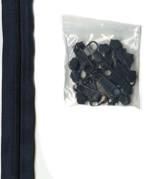 4 yards of 16mm #4.5 zipper chain and 16 Extra-Large Coordinated Pulls Navy