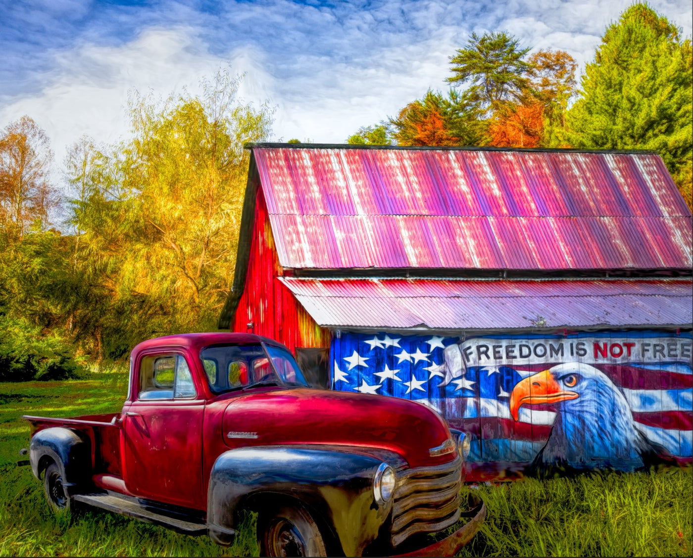 DT-Exclusive Digital Prints AL-3847-1 Freedom is Not Free Barn & Truck Panel